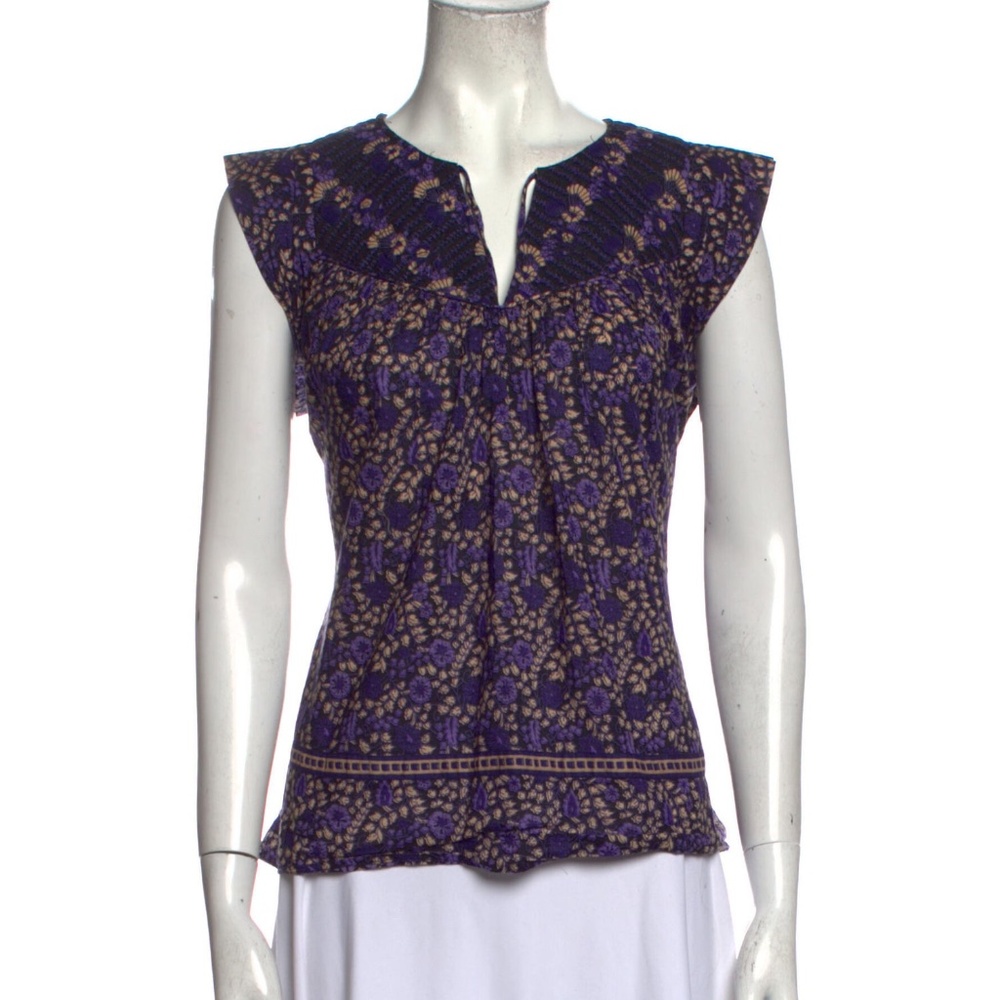 Ulla Johnson Printed V-Neck Blouse Purple Floral Size 6